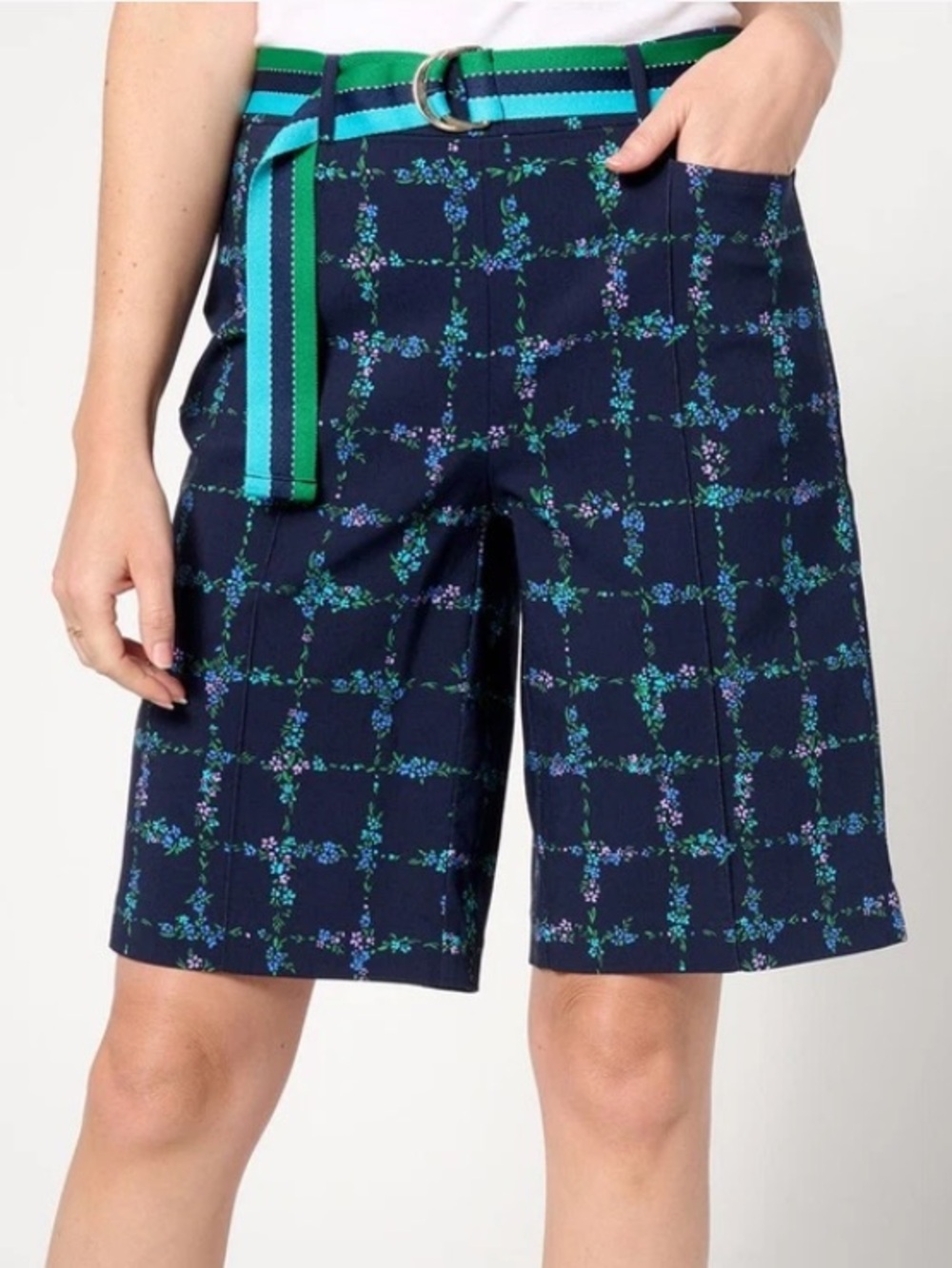 Isaac Mizrahi Live! Clubhouse Bermuda Shorts Navy Green Floral Golf Resort 2X